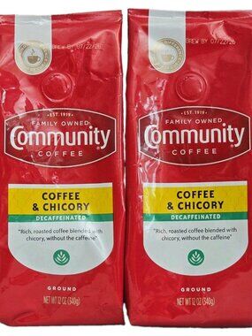 Community Coffee Chicory Decaff 2-PACK Medium-Dark Roast Ground 12 oz gable top